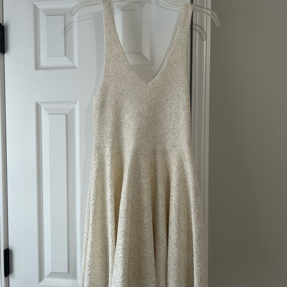 Silence + Noise Cream Mini Dress with Gold Flakes